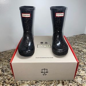 Like New Hunter Toddler Starcloud Black Glitter Boots Size 8 Toddler